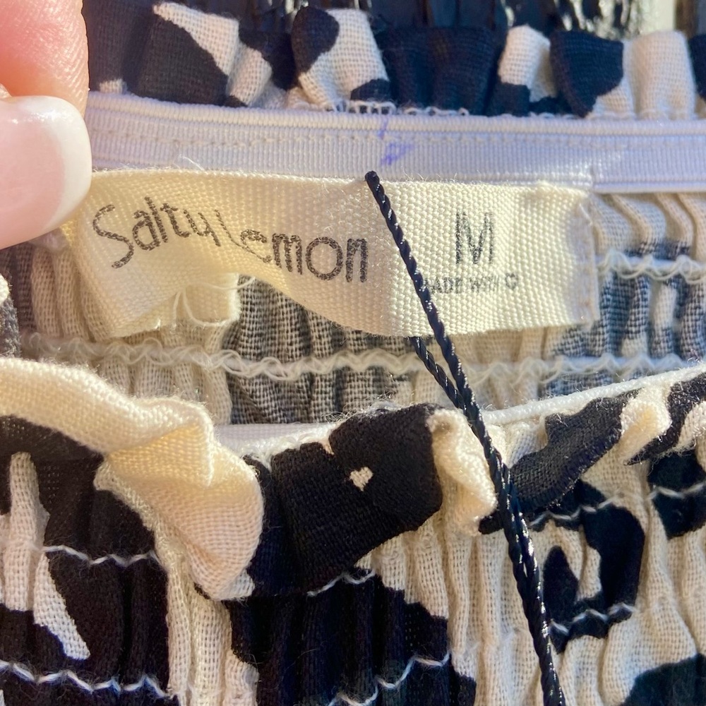 NEW Boho Black and Cream Wide Leg Pants - Picture 2 of 8